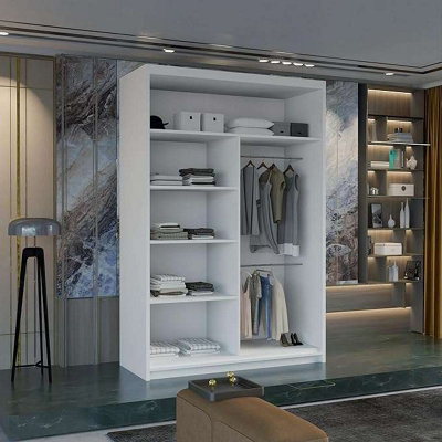 Modern Sliding Wardrobe with LED Light - Mirror & internal Storage ...