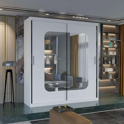 Modern Sliding Wardrobe with LED Light - Mirror & internal Storage ...