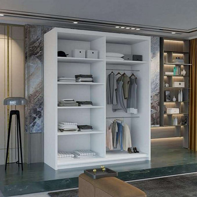 Modern Sliding Wardrobe with LED Light - Mirror & internal Storage ...