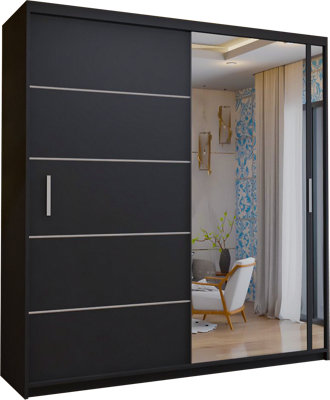 Modern Sliding Wardrobe with Sensor LED Light and Ample Storage Black 120cm