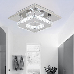 Modern Small Square Crystal LED Ceiling Light Fixture for Hallways and Corridor Cool White 20cm