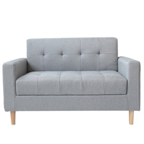 Modern Smart Sofa in a Box, Compact 2 Seater LIGHT GREY Fabric Sofa with Wooden Legs and Hidden Storage Space