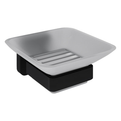 Modern Soap Holder Matt Black Glass Dish Bathroom Kitchen Wall Mounted 150mm