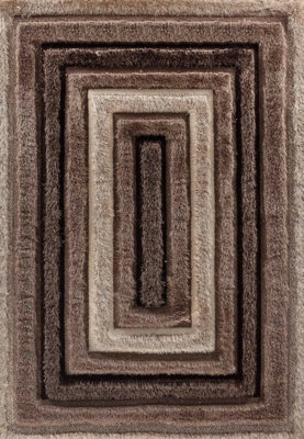 Modern Soft Bordered Shimmer Shaggy Area Rugs Bronze 120x170 cm