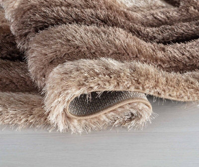Modern Soft Bordered Shimmer Shaggy Area Rugs Bronze 120x170 cm