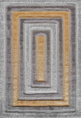 Modern Soft Bordered Shimmer Shaggy Area Rugs Ochre 60x220 cm
