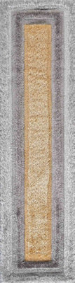 Modern Soft Bordered Shimmer Shaggy Area Rugs Ochre 60x220 cm