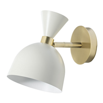 Modern Soft Cream and Brushed Gold Wall Lamp Fitting with Adjustable Spot Shade