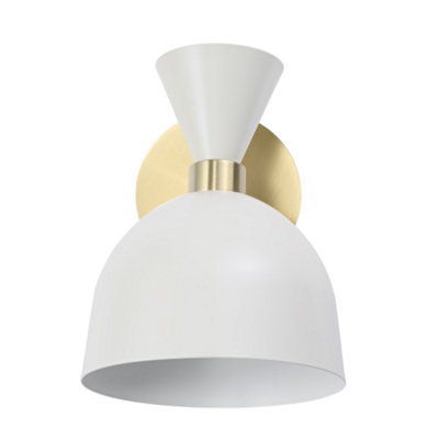 Modern Soft Cream and Brushed Gold Wall Lamp Fitting with Adjustable Spot Shade