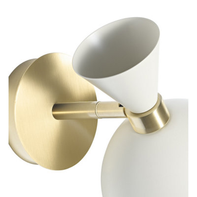 Modern Soft Cream and Brushed Gold Wall Lamp Fitting with Adjustable Spot Shade