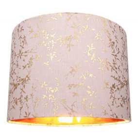 Modern Soft Pink Cotton Fabric 10" Lamp Shade with Gold Foil Floral Decoration