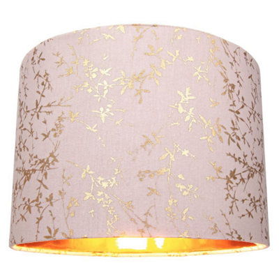 Modern Soft Pink Cotton Fabric 12 Lamp Shade with Gold Foil Floral Decoration