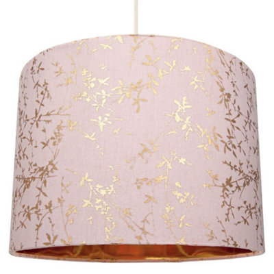 Modern Soft Pink Cotton Fabric 12 Lamp Shade with Gold Foil Floral Decoration
