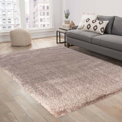 Modern Soft Plain Shimmer Shaggy Area Rugs Bronze 160x230 cm