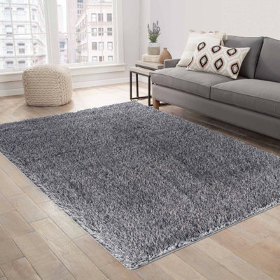 Modern Soft Plain Shimmer Shaggy Area Rugs Dark Grey 200x290 cm