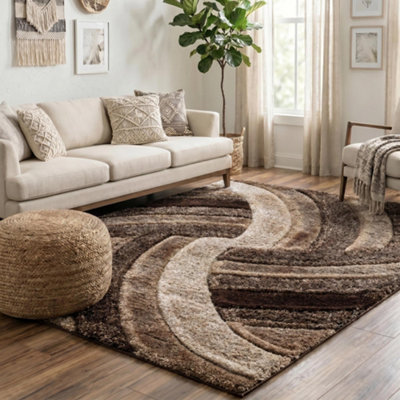 Modern Soft Swirl Shimmer Shaggy Area Rugs Bronze 120x170 cm