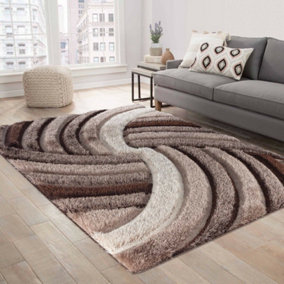 Modern Soft Swirl Shimmer Shaggy Area Rugs Bronze 120x170 cm