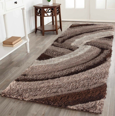 Modern Soft Swirl Shimmer Shaggy Area Rugs Bronze 60x220 cm