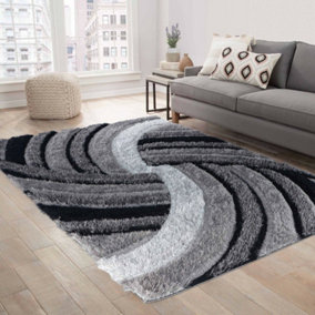 Modern Soft Swirl Shimmer Shaggy Area Rugs Grey 80x150 cm