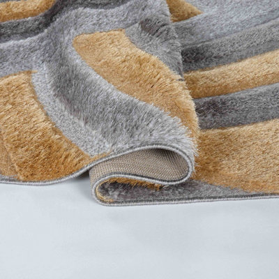 Modern Soft Swirl Shimmer Shaggy Area Rugs Ochre 160x230 cm