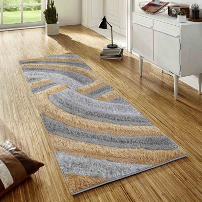Modern Soft Swirl Shimmer Shaggy Area Rugs Ochre 160x230 cm