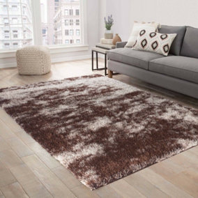 Modern Soft Two Tone Shimmer Shaggy Area Rugs Bronze 120x170 cm