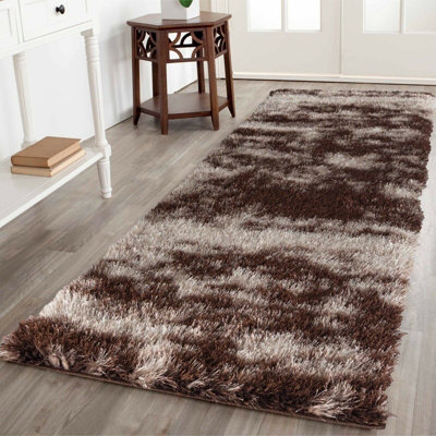 Modern Soft Two Tone Shimmer Shaggy Area Rugs Bronze 60x220 cm