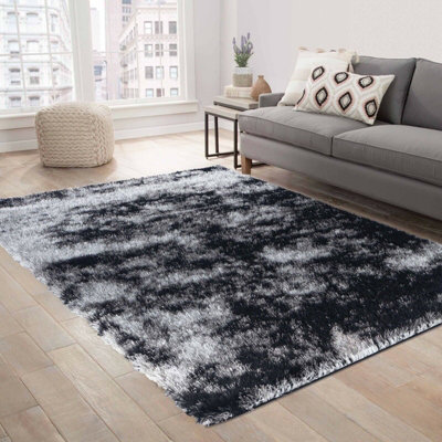 Modern Soft Two Tone Shimmer Shaggy Area Rugs Dark Grey 160x230 cm