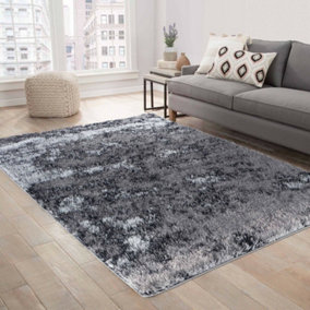 Modern Soft Two Tone Shimmer Shaggy Area Rugs Silver 120x170 cm