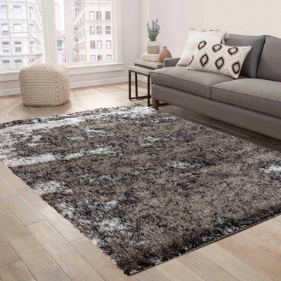 Modern Soft Two Tone Shimmer Shaggy Area Rugs Silver 160x230 cm