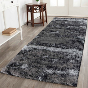 Modern Soft Two Tone Shimmer Shaggy Area Rugs Silver 60x220 cm
