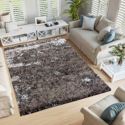 Modern Soft Two Tone Shimmer Shaggy Area Rugs Silver 80x150 cm