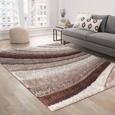 Modern Soft Waves Shimmer Shaggy Area Rugs Bronze 120x170 cm