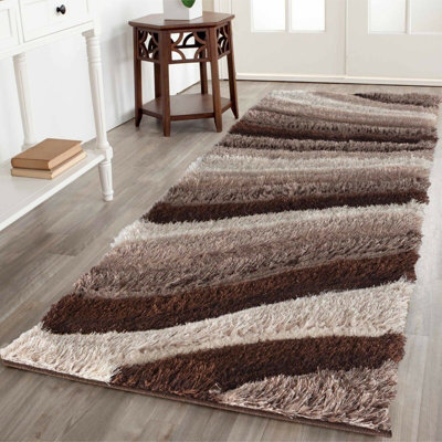 Modern Soft Waves Shimmer Shaggy Area Rugs Bronze 60x220 cm