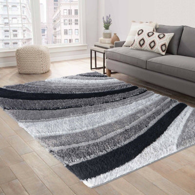 Modern Soft Waves Shimmer Shaggy Area Rugs Grey 80x150 cm