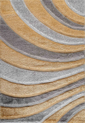 Modern Soft Waves Shimmer Shaggy Area Rugs Ochre 160x230 cm