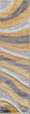 Modern Soft Waves Shimmer Shaggy Area Rugs Ochre 160x230 cm
