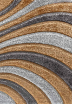 Modern Soft Waves Shimmer Shaggy Area Rugs Ochre 200x290 cm