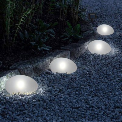 Modern Solar Pebble Garden Lights Faux Sea Glass Accent Lighting Cool White Glow IP44 Waterproof