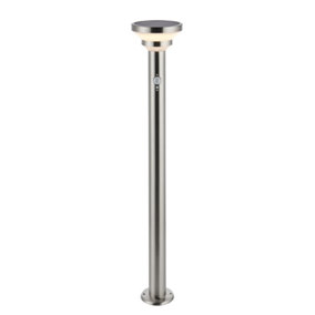 Modern Solar Powered Dimmable LED Tall Bollard Lamp Brushed Stainless Steel, PIR Motion & Day Night Sensors, Warm White, IP44