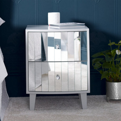 Modern Sorrento 2 Drawer Mirrored Bedside Table