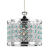 Modern Sparkly Ceiling Pendant Light Shade with Clear and Teal Beads