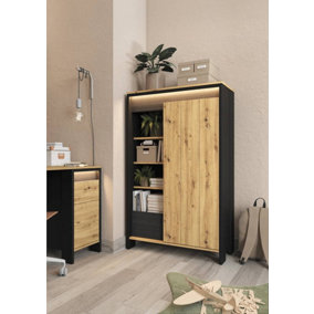 Modern SPOT Highboard Cabinet (H)1410mm (W)870mm (D)380mm - Versatile Storage Solution in Black Matt and Oak Artisan
