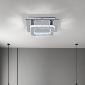 Modern Square Crystal Ceiling Light with Chrome Finish 30cm x 30cm
