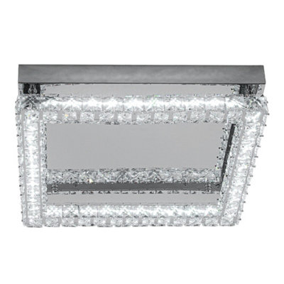 Modern Square Crystal Celling Light Chrome Finish Cool White Light 28W 40 cm