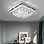 Modern Square Fancy Chrome Crystal LED Flush Mount Ceiling Light Fixture Chandelier 40cm, Dimmable