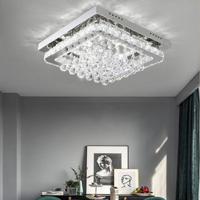 Modern Square Fancy Chrome Crystal LED Flush Mount Ceiling Light ...