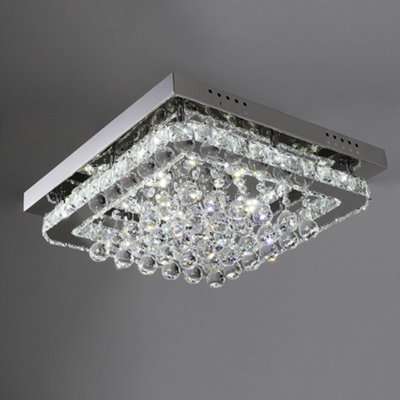 Modern Square Fancy Chrome Crystal LED Flush Mount Ceiling Light ...
