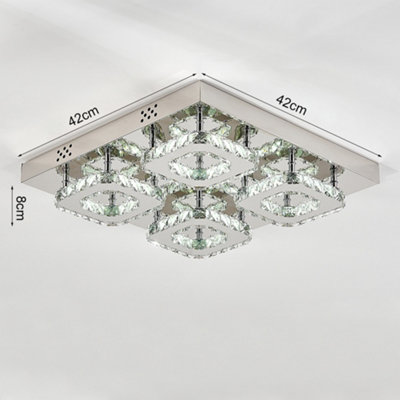 Modern Square Large Chrome effect Crystal Flush LED Ceiling Light Chandelier Cool White