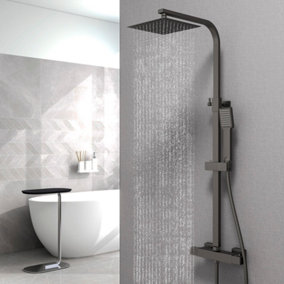 Modern Square Matte Black Exposed Thermostatic Mixer Shower Set With Shower Head and Handheld